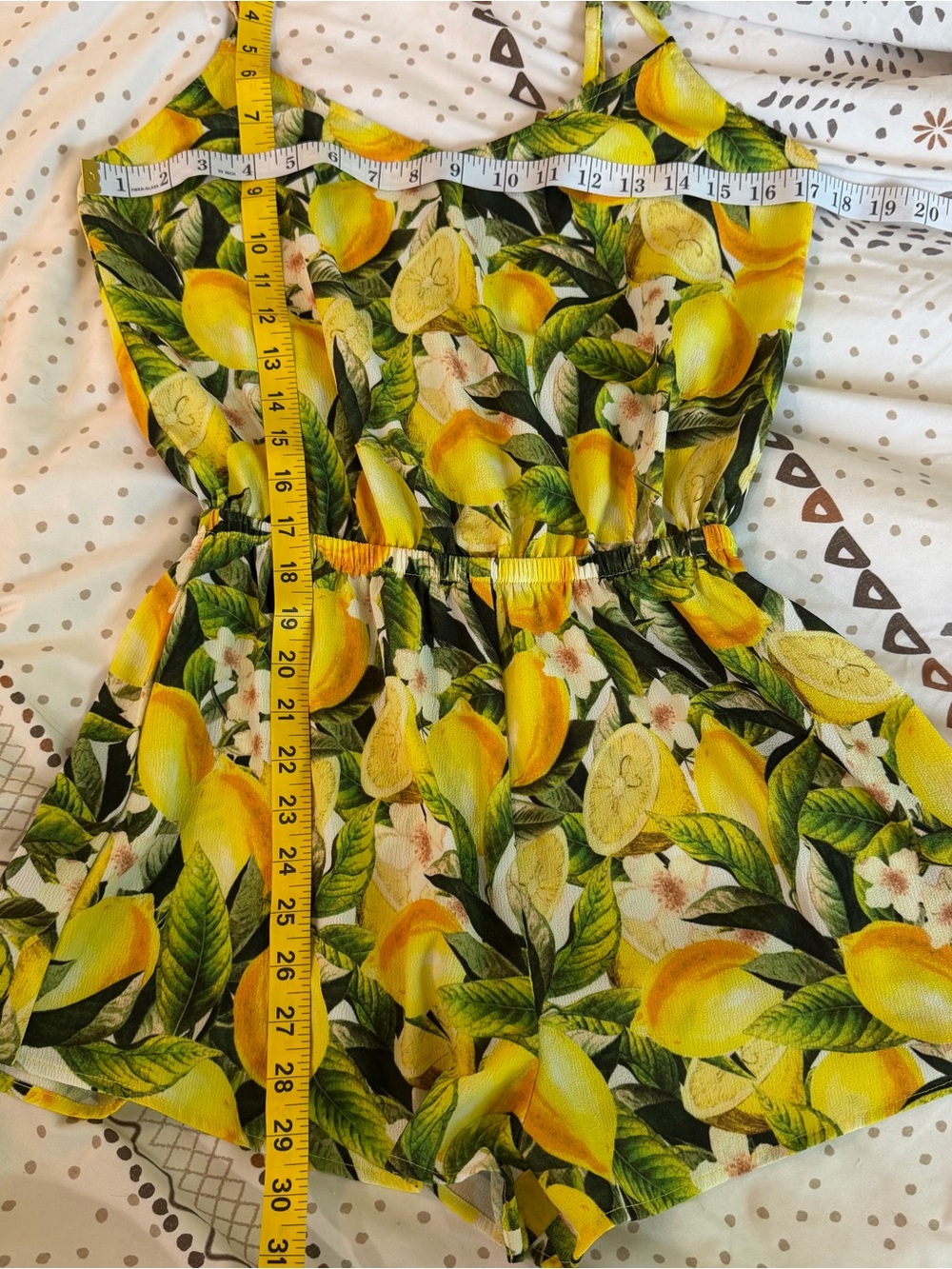 Show Me Your Mumu Size S Lemon Print Spaghetti Strap Romper - Yellow Green - Picture 7 of 7
